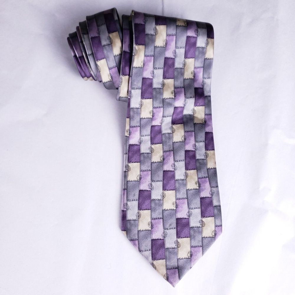 Cocktail Colors Silk Tie Purple Gray Beige Block‎ Print Geometric Pattern